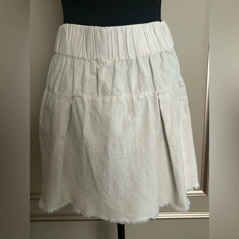 Free People Ivory Linen Blend Frayed Hem Pull On Mini Skirt Women’s XS